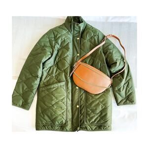 Quince Wm's Featherless Quilted Long Puffer Jacket Olive Sz XS #81